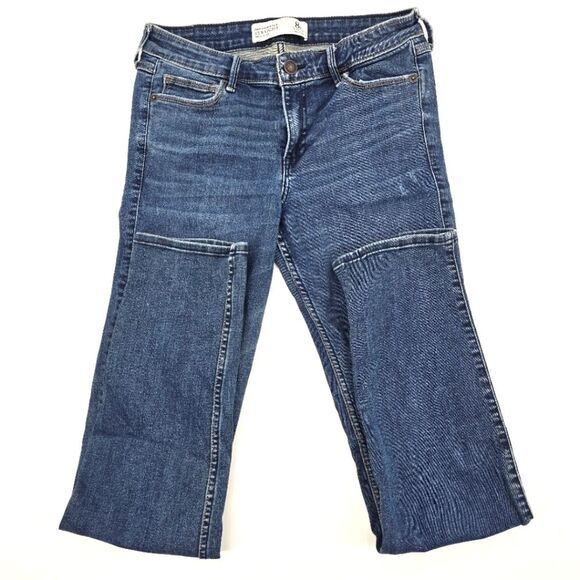 Abercrombie & Fitch Women's Blue Mid Rise Straight Distressed Jeans Size 8R - Picture 2 of 5